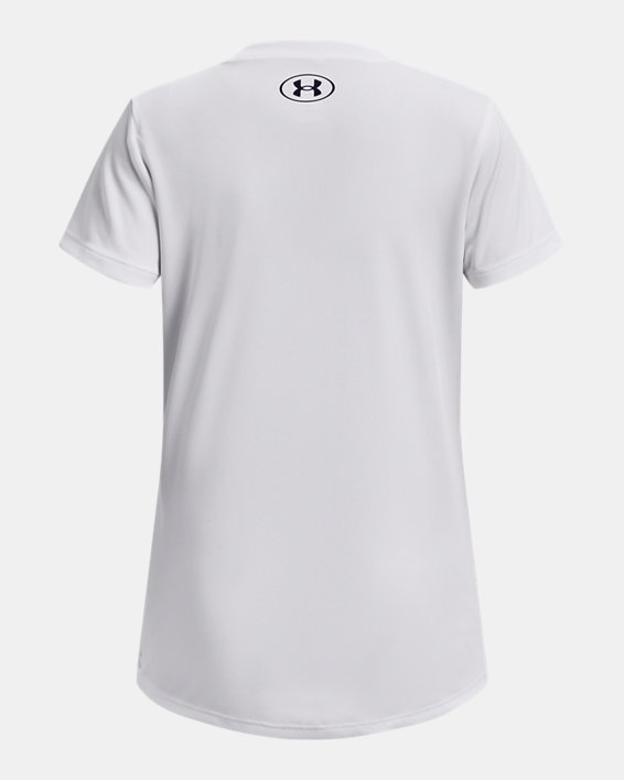 เสื้อแขนสั้น UA Tech™ Print Fill Big Logo สำหรับเด็กผู้หญิง in White image number 1